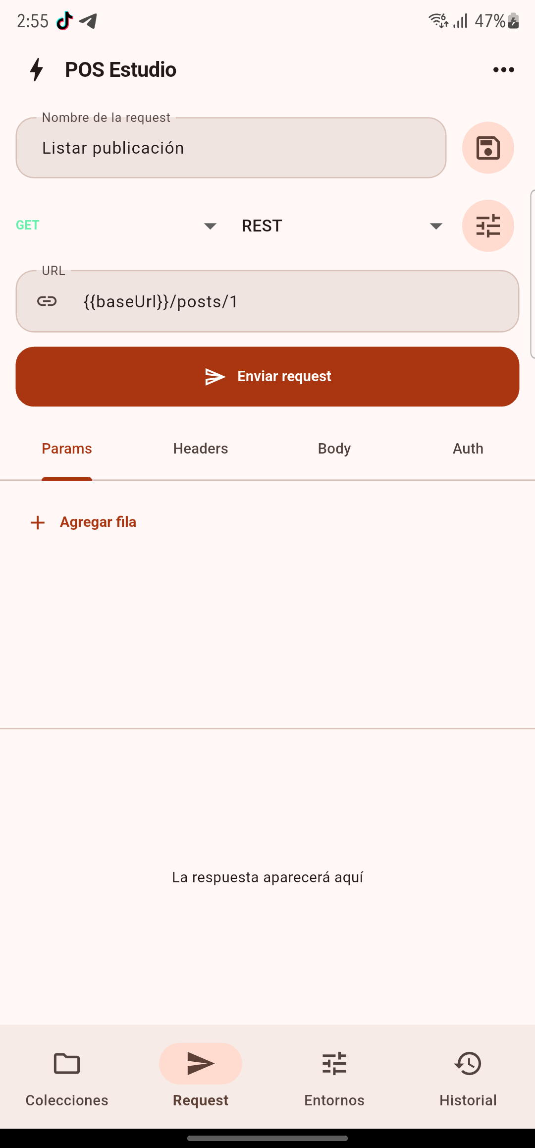Editor de request real de POST Estudio